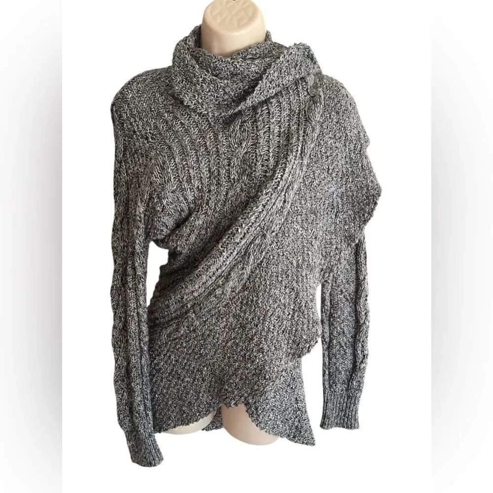 Chaus Open Front Cardigan Sweater Gray/White - Picture 5 of 6
